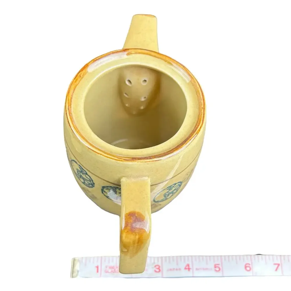 Pier 1 TeaPot  Porcelain Yellow Green Asian Dragon Stamps Design Art Stoneware